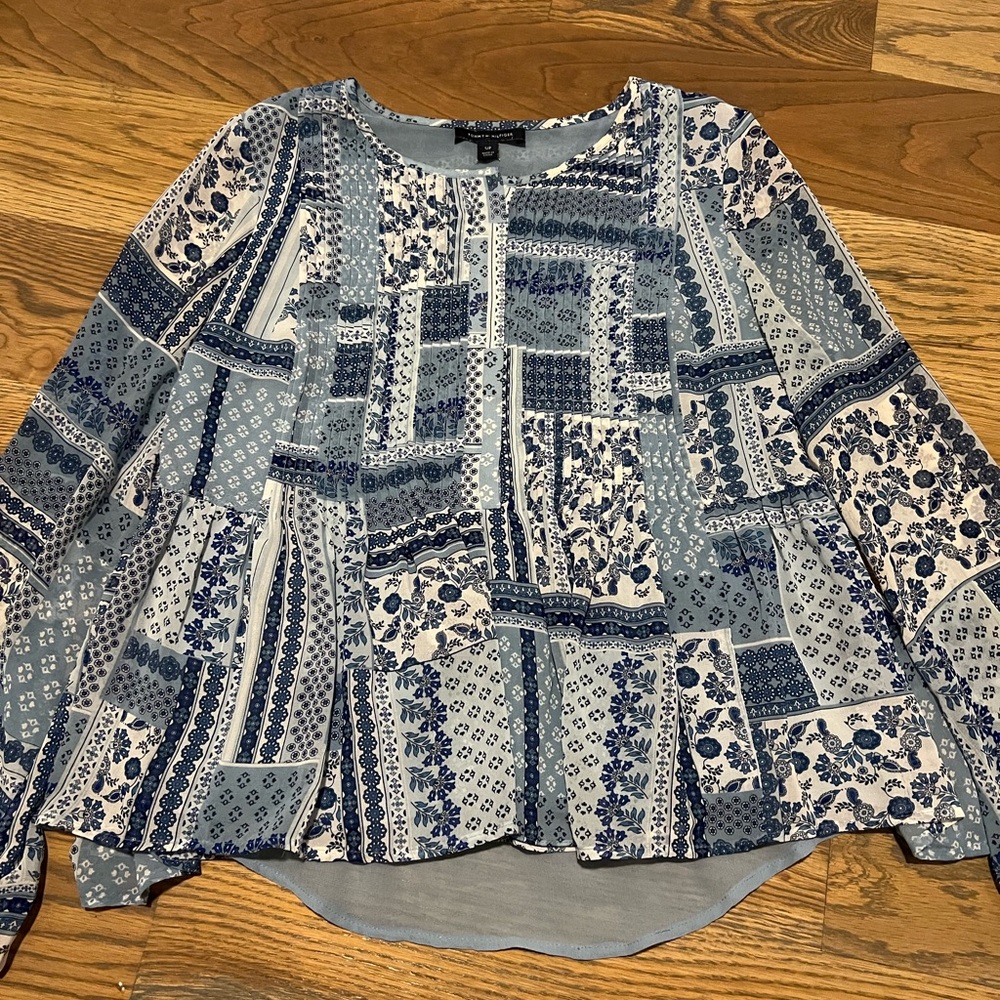 Tommy Hilfiger Blue and White Patchwork Blouse